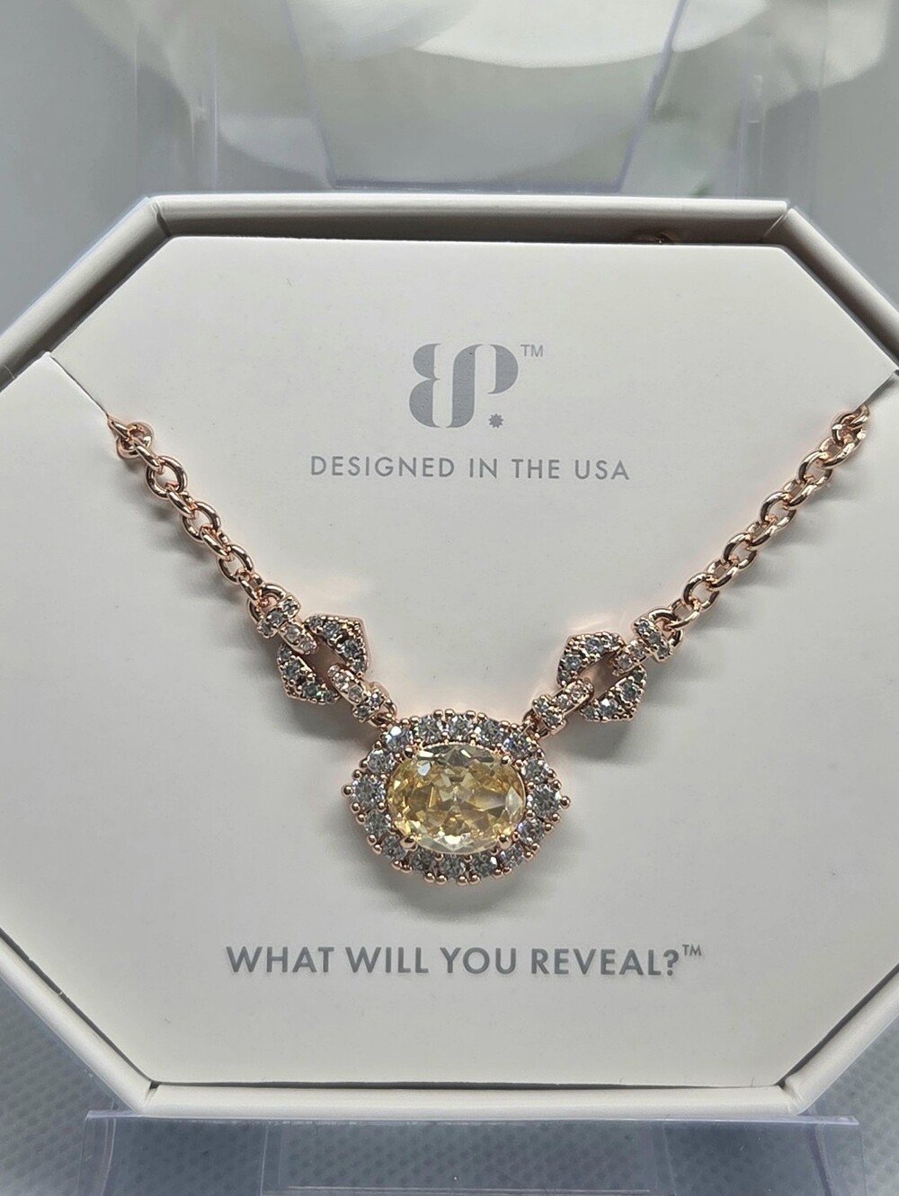 BP Rose Gold Necklace with Lemon Cz Center Stone